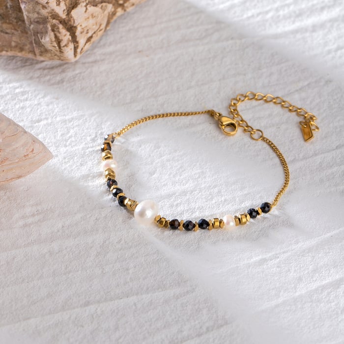 1 piece simple series elegant beads stainless steel  gold plated natural stone women charm bracelets
